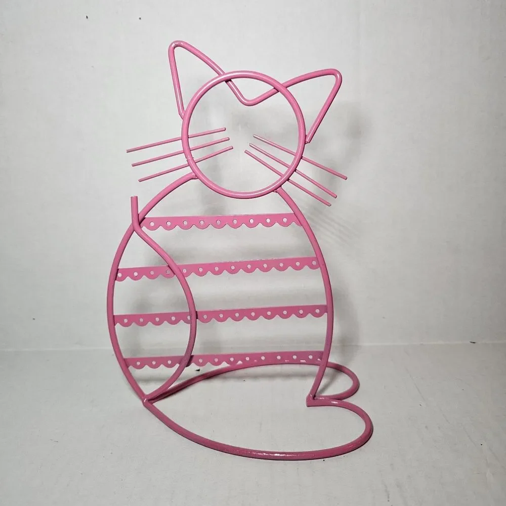 Metal Cat Shaped Dark Pink Earring Hanger Holder Earring Display Rack 24 pairs